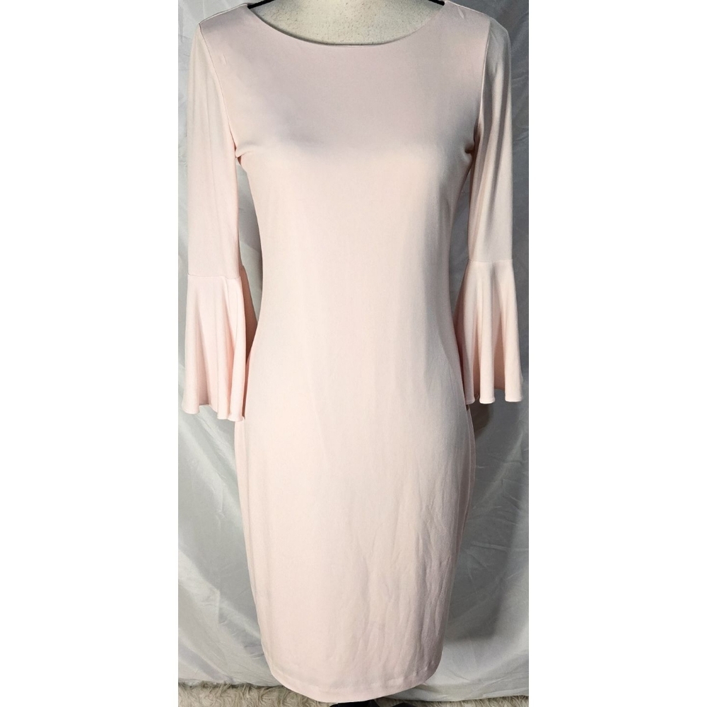 Calvin Klein Sheath Dress Pink Bell Sleeve Stretch Bodycon Business